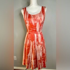 Tahari “Peach Freeze”Sleeveless Fit & Flare Dress Coral Abstract Print – Size 8